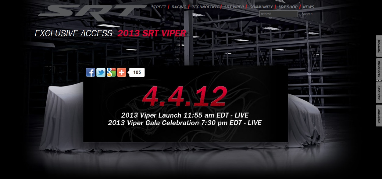 4-4-2012 gaat het gebeuren: de nieuwe Dodge Viper SRT-10 onthulling 