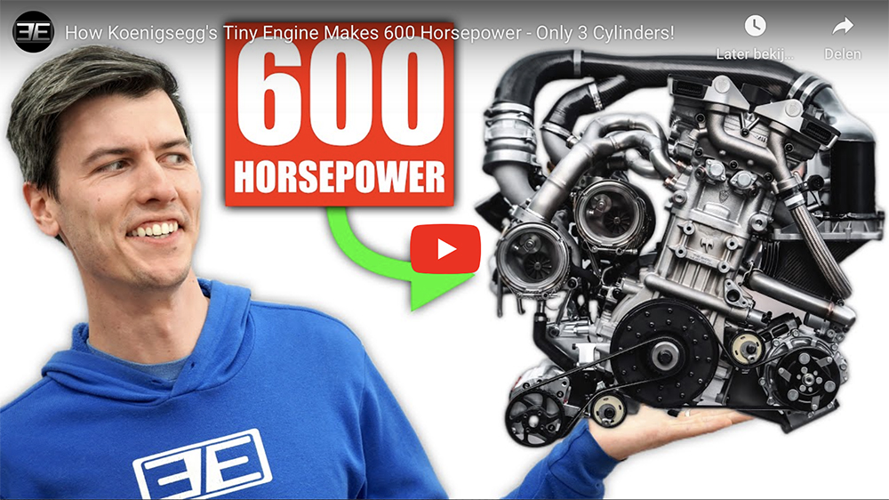 Hoe produceert de drie cilinder van Koenigsegg 600 pk?