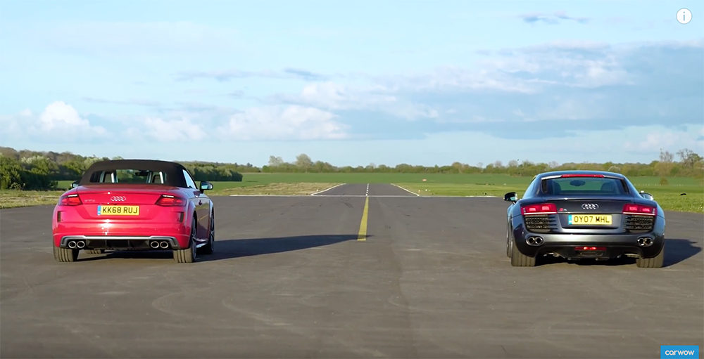 Gloednieuwe Audi TTS Roadster neemt het op tegen Audi R8 V8