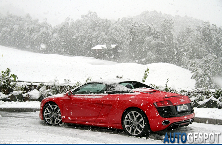 Strange sighting: Audi R8 V10 Spyder in de sneeuw