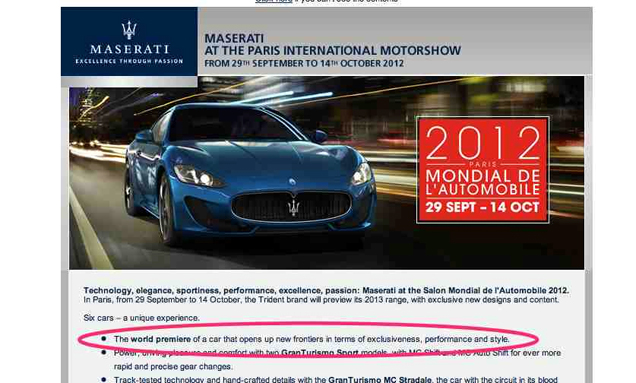Nieuwe sportwagen van Maserati in Parijs