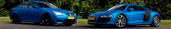Photoshoot : une BMW M5 E60 et une Audi R8 V10 bleues