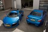 Photoshoot : une BMW M5 E60 et une Audi R8 V10 bleues