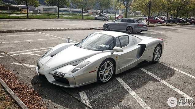 Zilverkleurige Enzo Ferrari is schilderachtig mooi