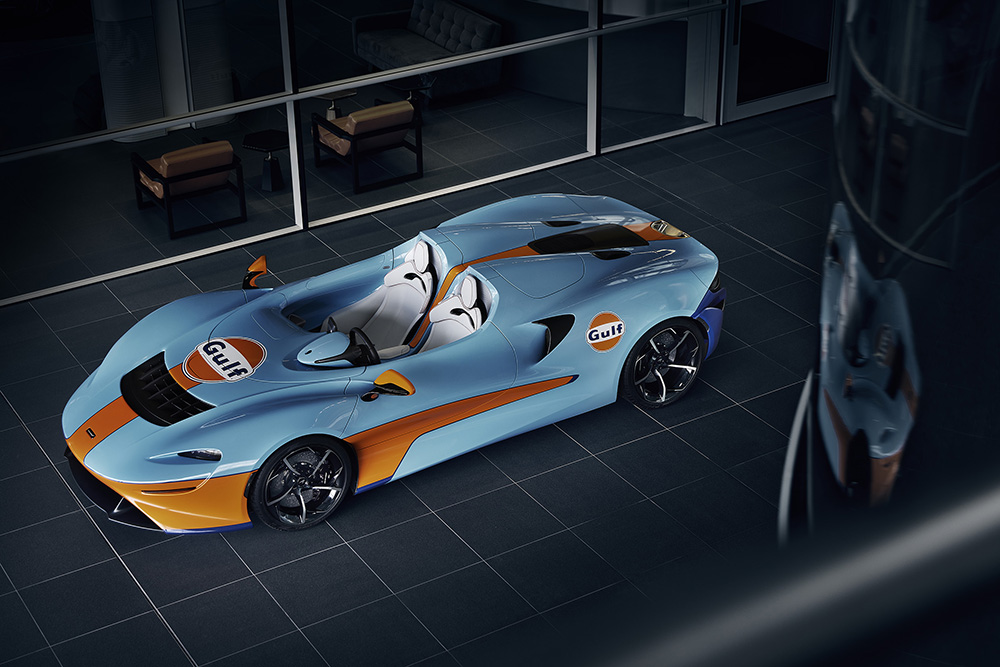 Global debut for McLaren Elva Gulf theme by MSO at Goodwood