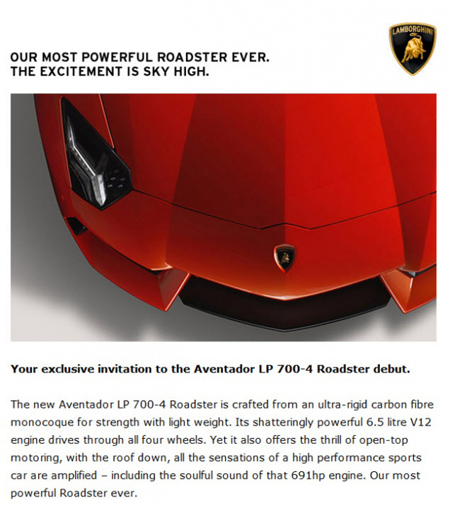 Lamborghini Aventador LP700-4 Roadster in aantocht