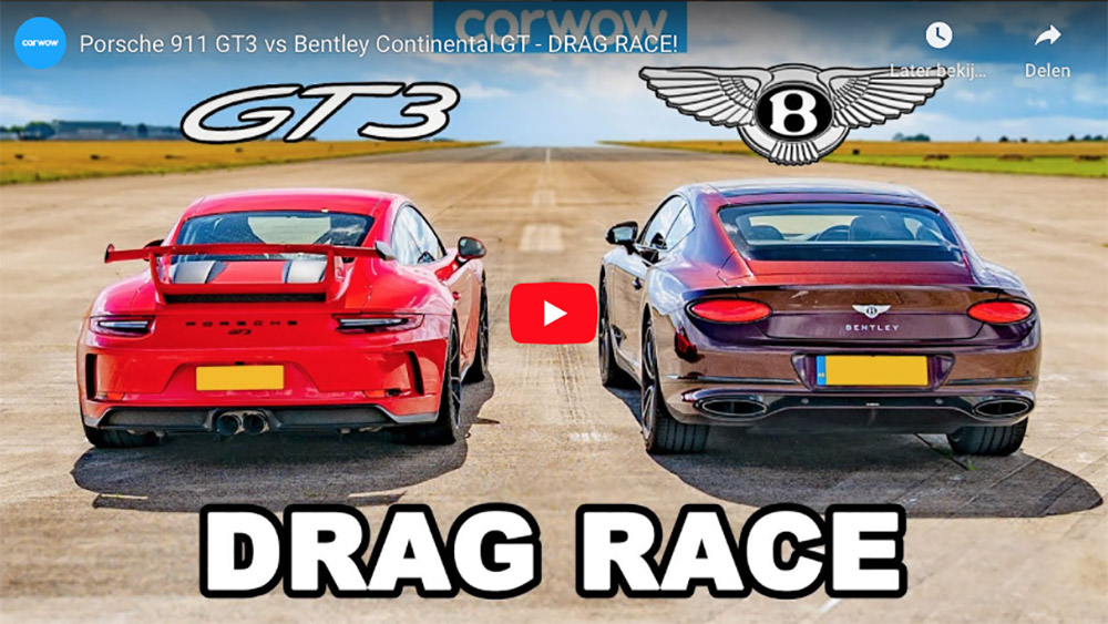 Filmpje: Porsche 911 GT3 vs Bentley Continental GT
