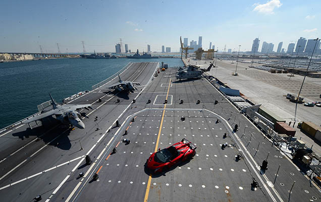 Lamborghini Veneno Roadster presented on aircraft carrier Nave Cavour